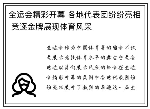 全运会精彩开幕 各地代表团纷纷亮相 竞逐金牌展现体育风采