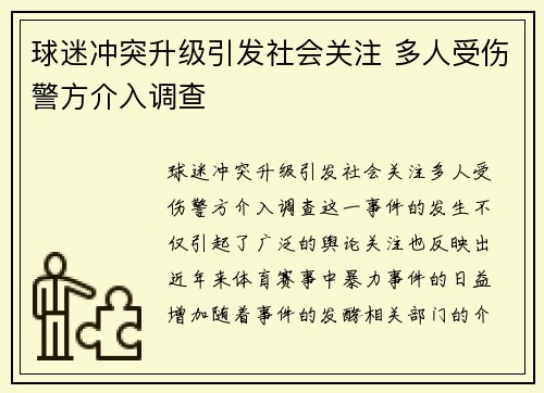 球迷冲突升级引发社会关注 多人受伤警方介入调查