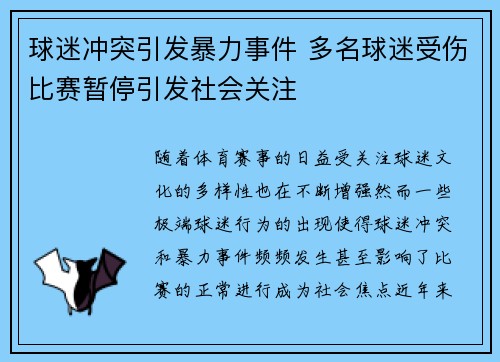 球迷冲突引发暴力事件 多名球迷受伤比赛暂停引发社会关注